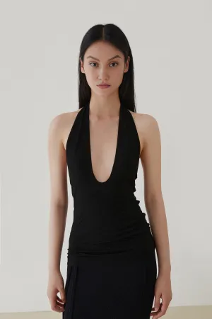 Black Halter Neck Backless Top