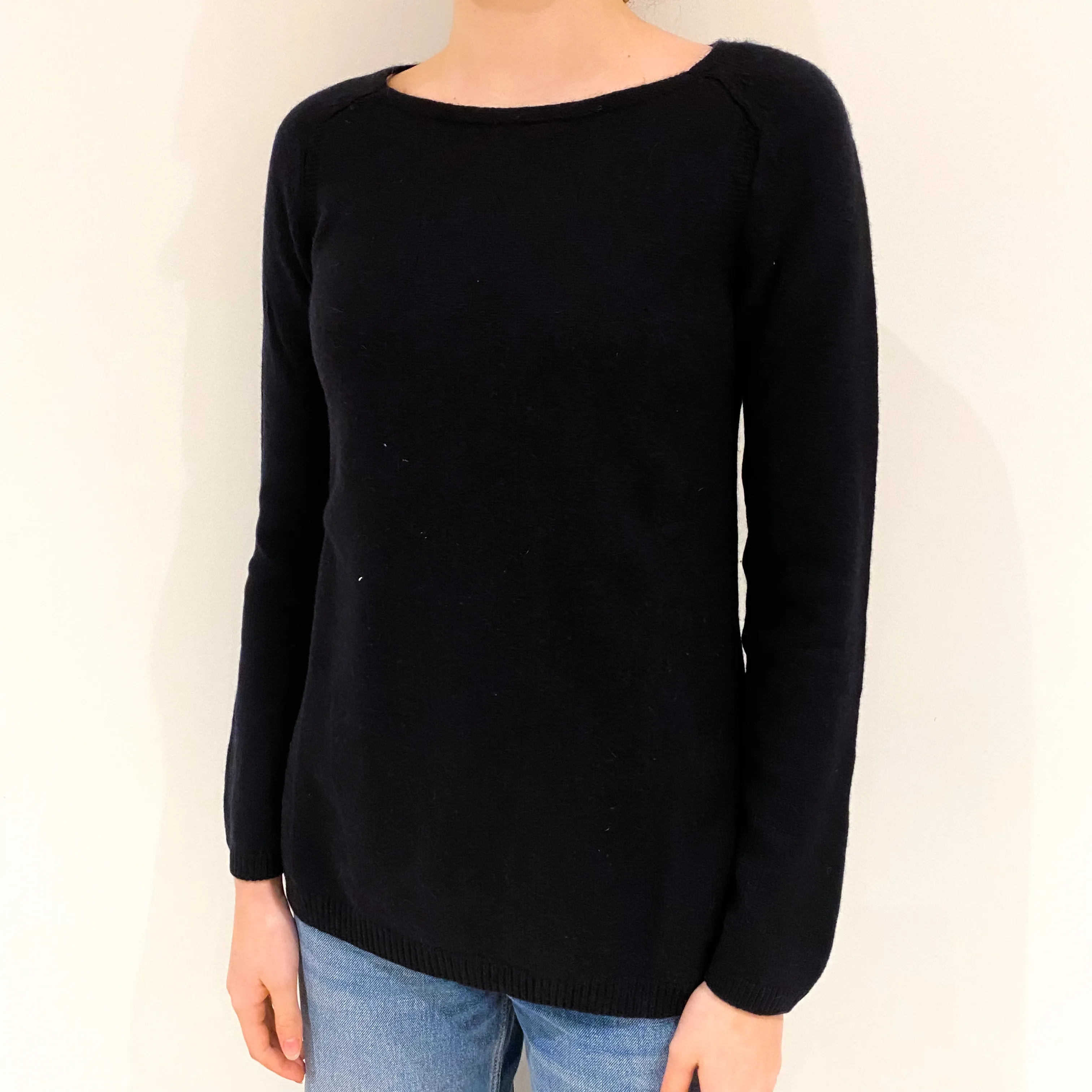 Black Heavy Knit Cashmere Crew Neck Jumper Extra Small