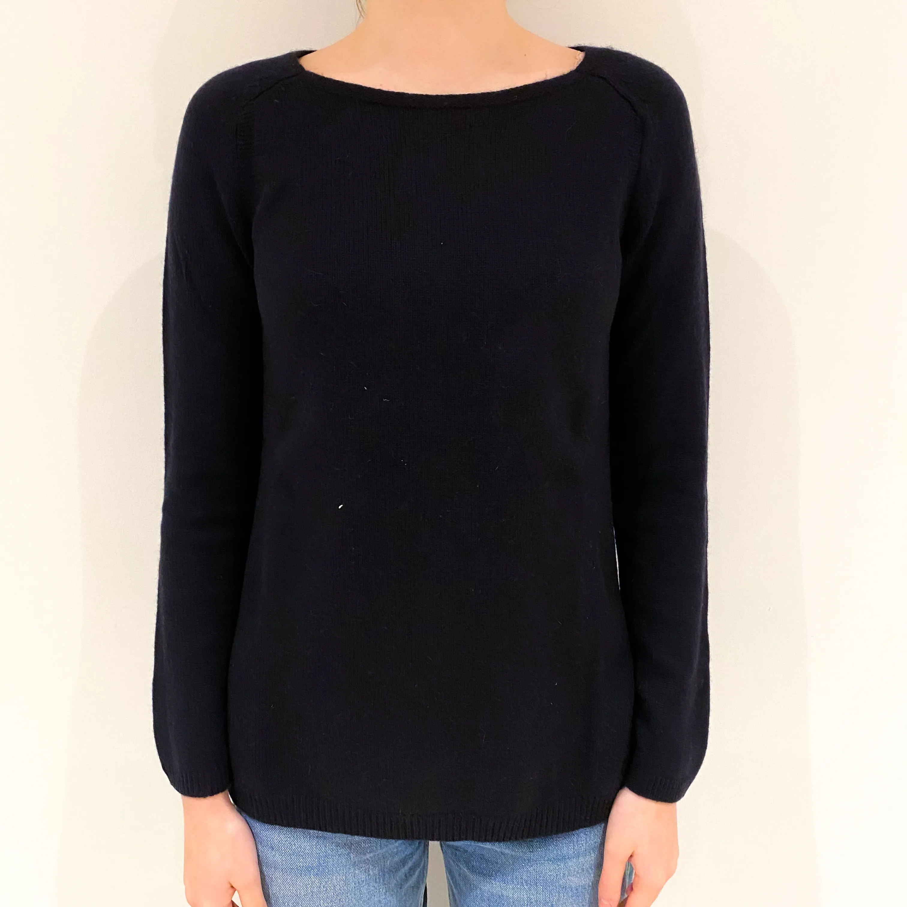Black Heavy Knit Cashmere Crew Neck Jumper Extra Small