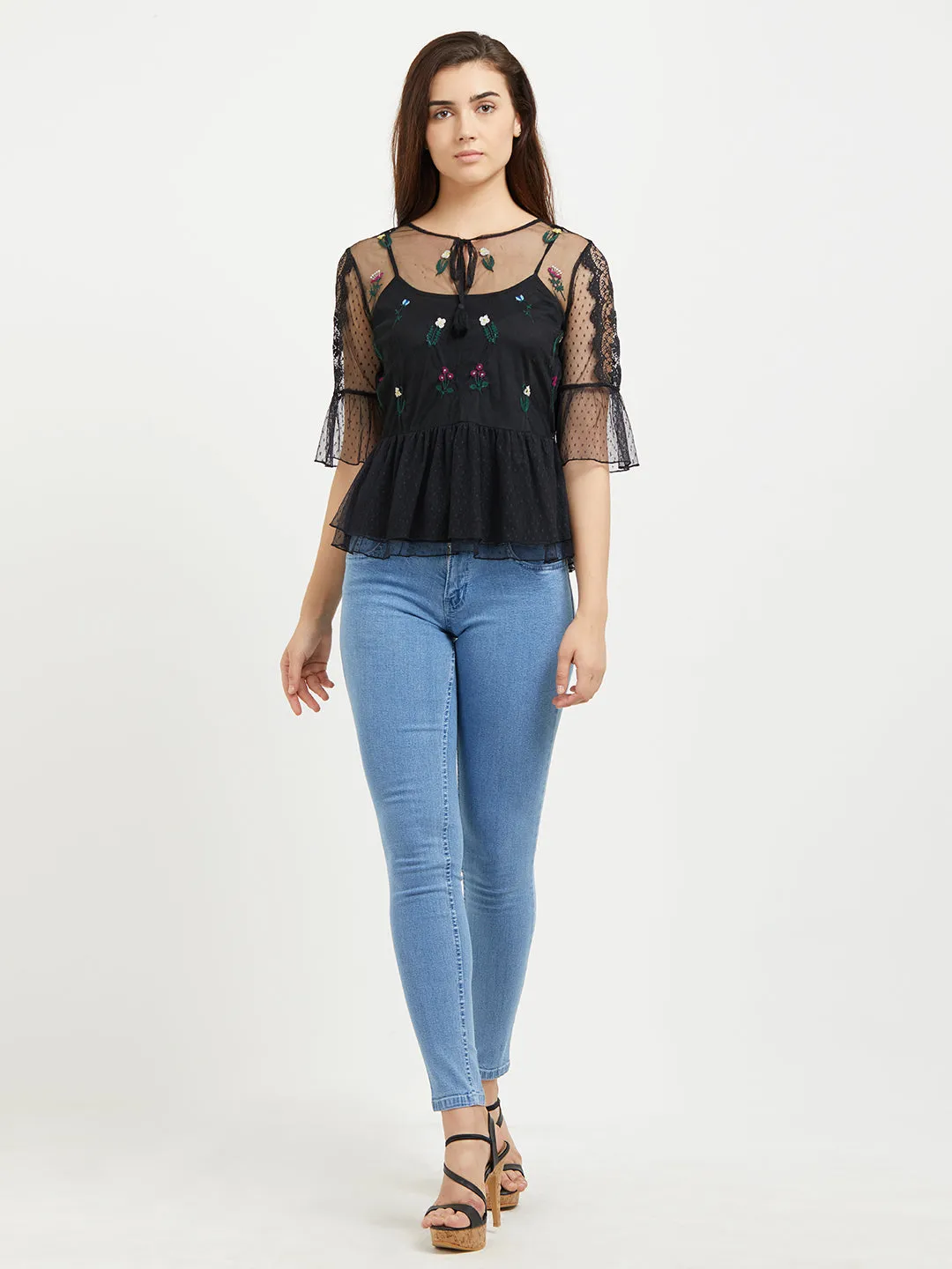 Black Lace Top With Bell Sleeves