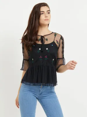 Black Lace Top With Bell Sleeves