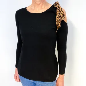 Black Leopard Tie Cashmere Crew Neck Jumper Medium