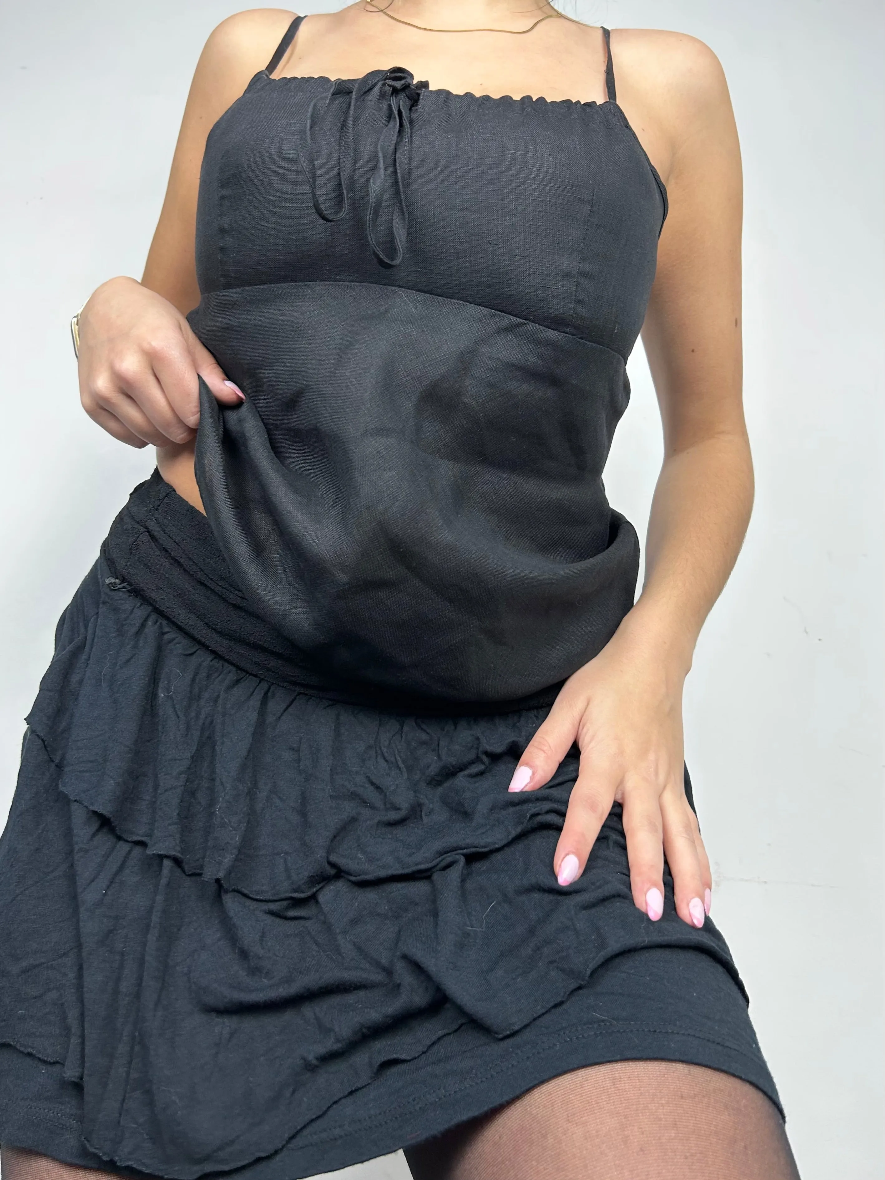 Black linen cami  top (M)