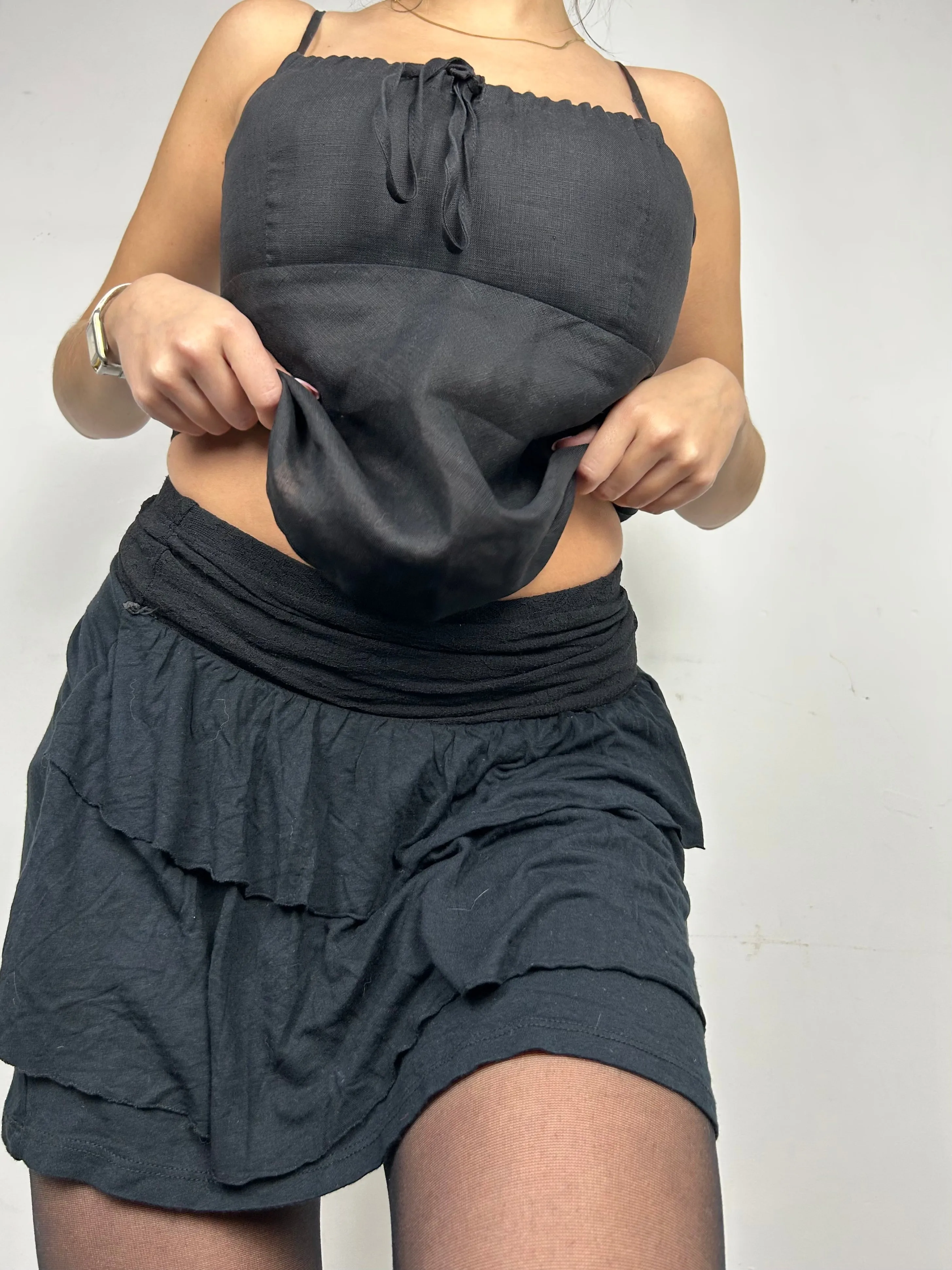 Black linen cami  top (M)