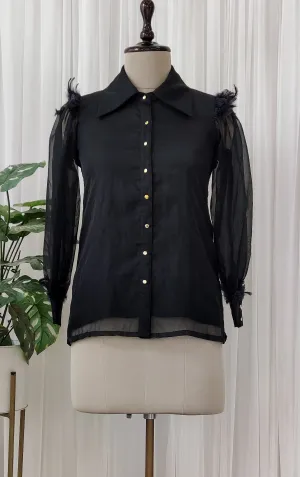 Black Organza Feather Detail Top
