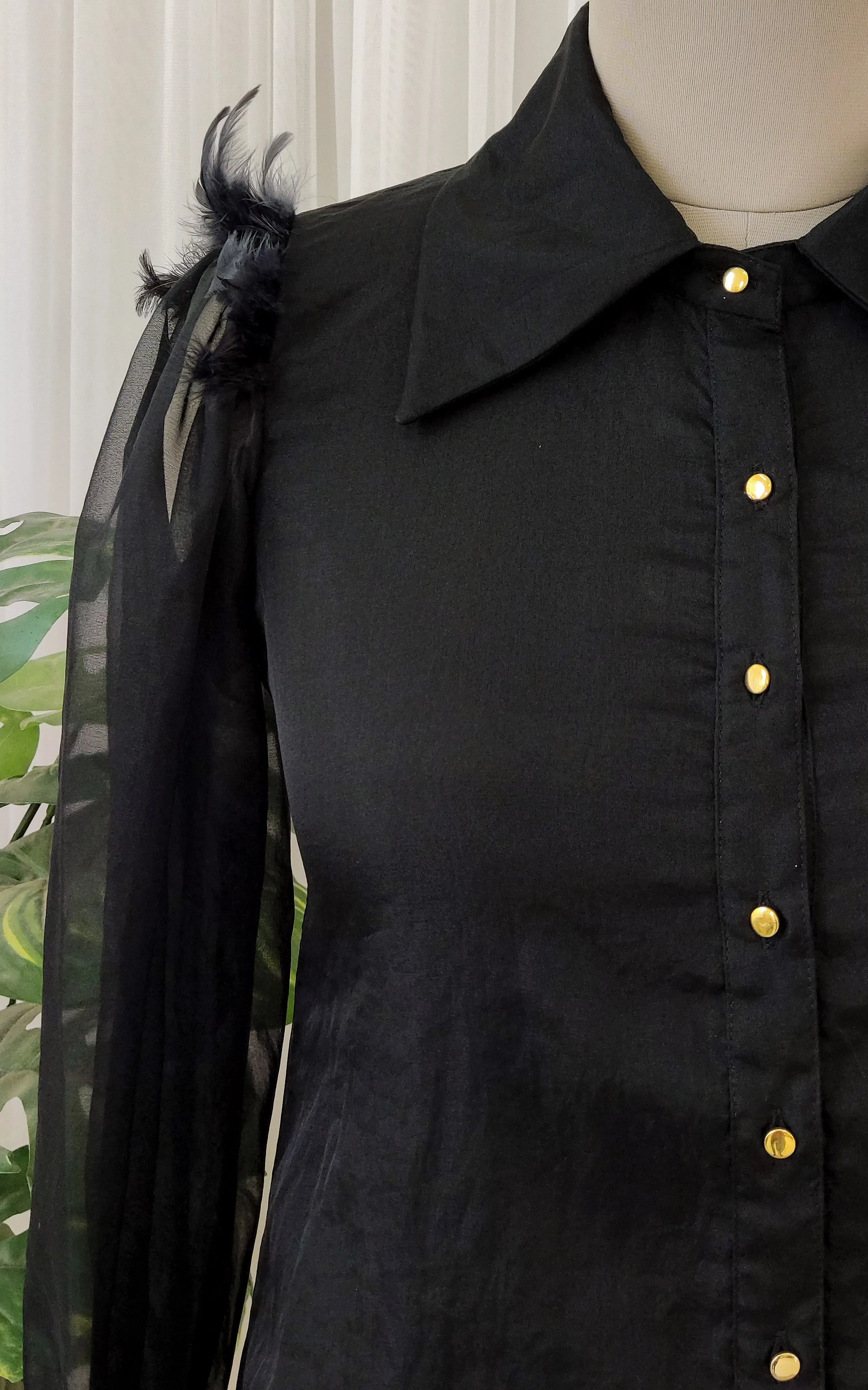 Black Organza Feather Detail Top