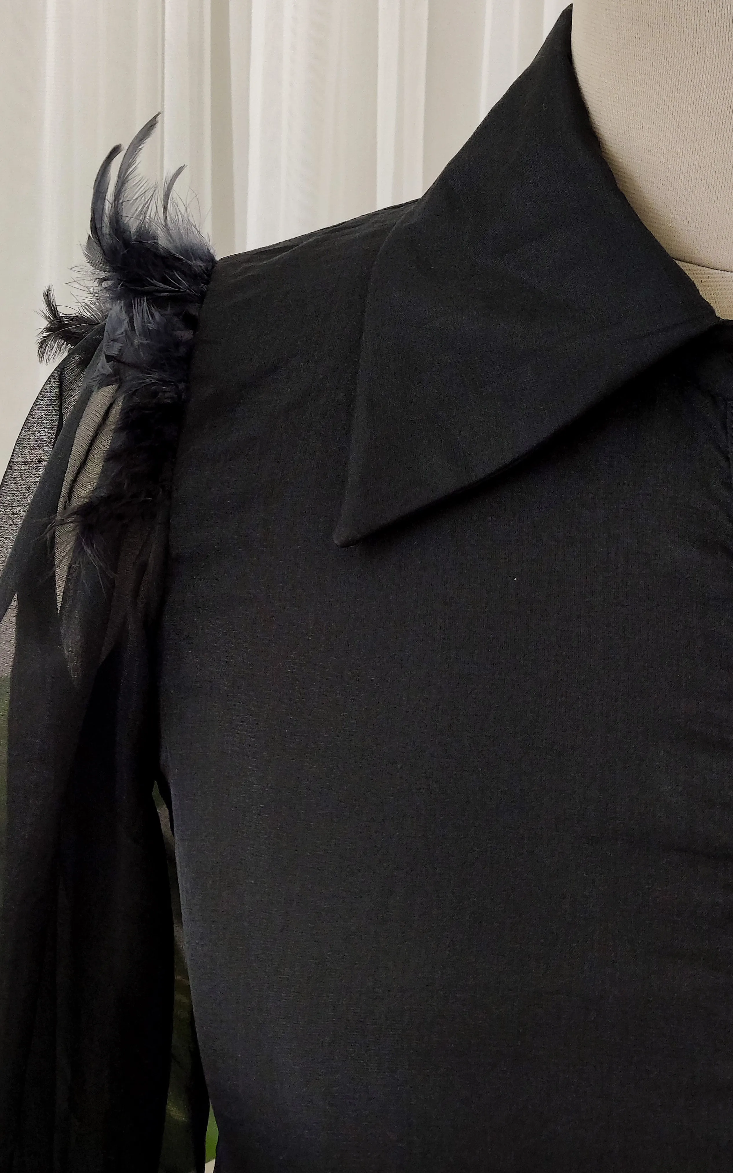 Black Organza Feather Detail Top
