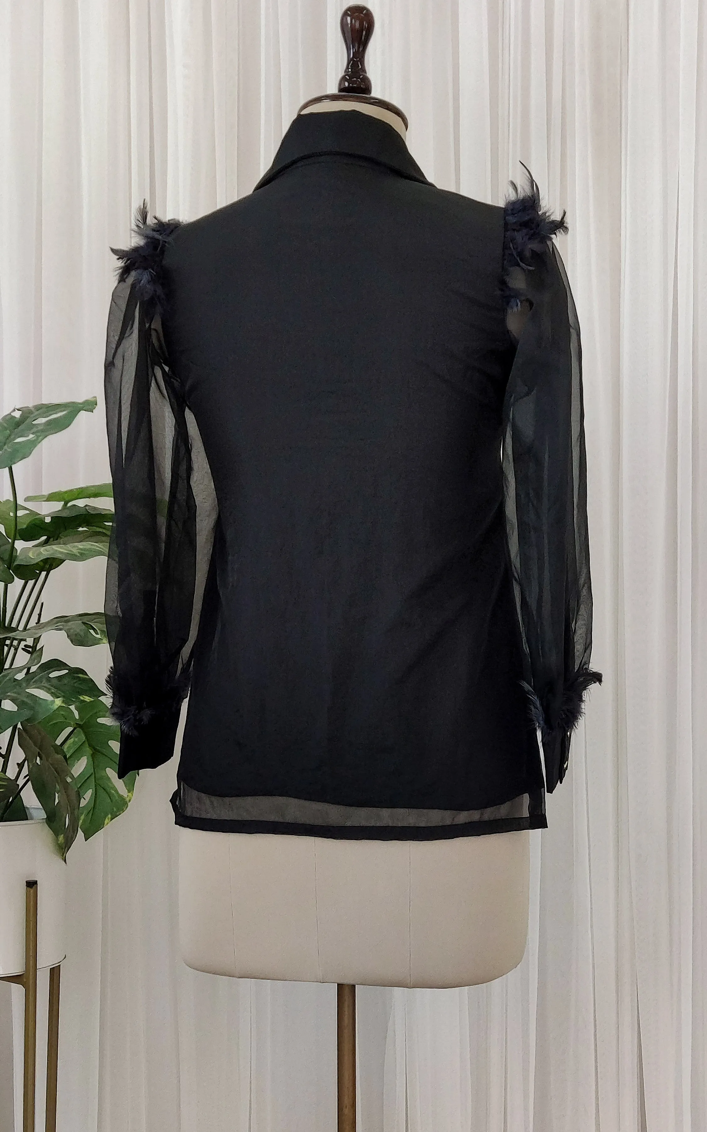 Black Organza Feather Detail Top