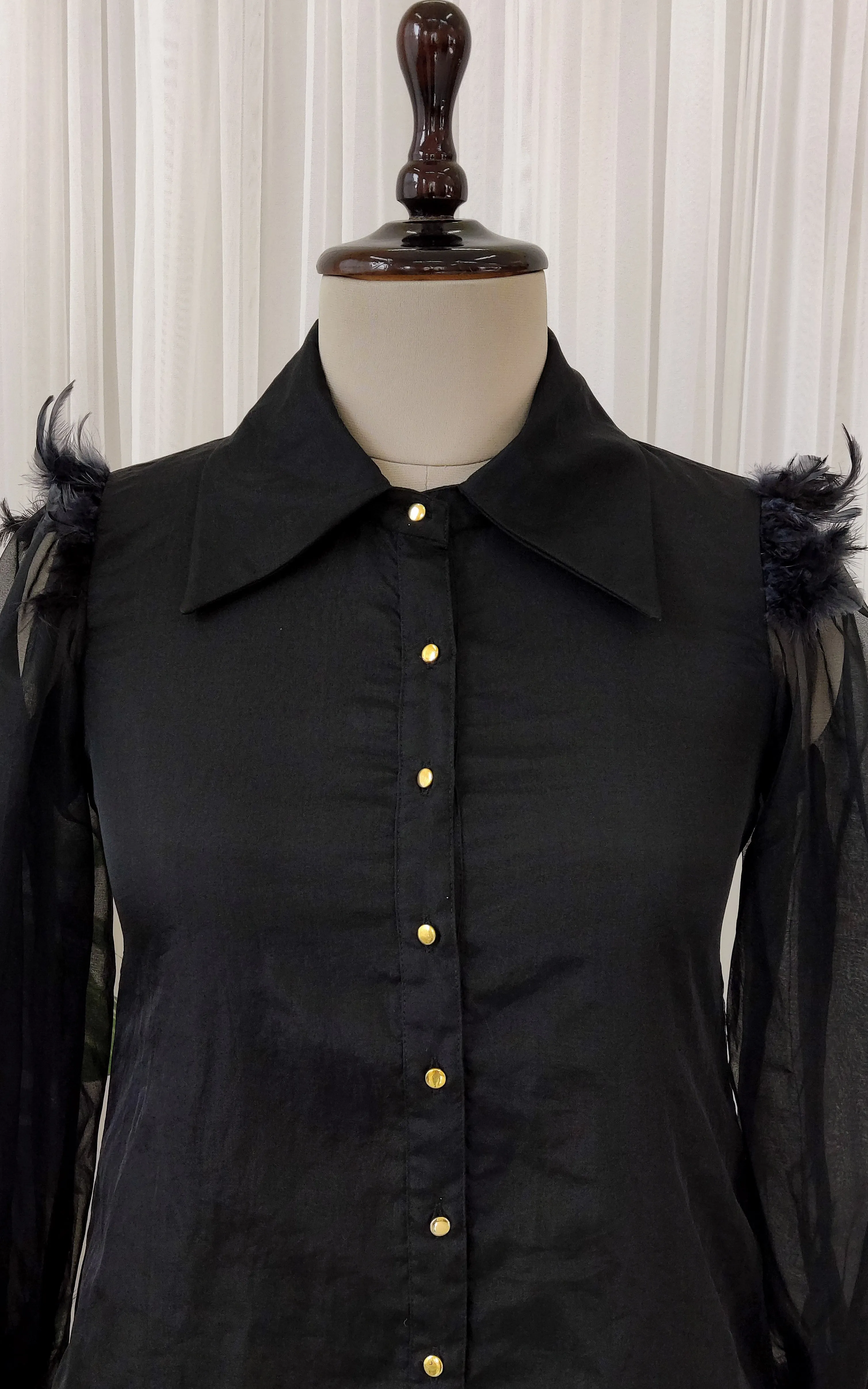 Black Organza Feather Detail Top