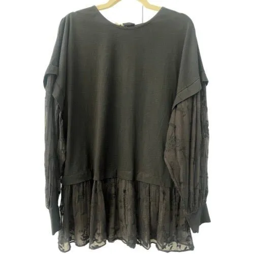 Black Oversize Jersey Knit with chiffon print sleeves