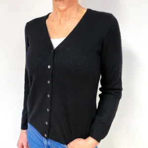 Black Pinhole Cashmere V-Neck Cardigan Medium
