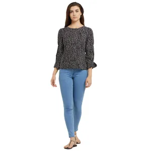 Black Printed Top With Full Sleeves