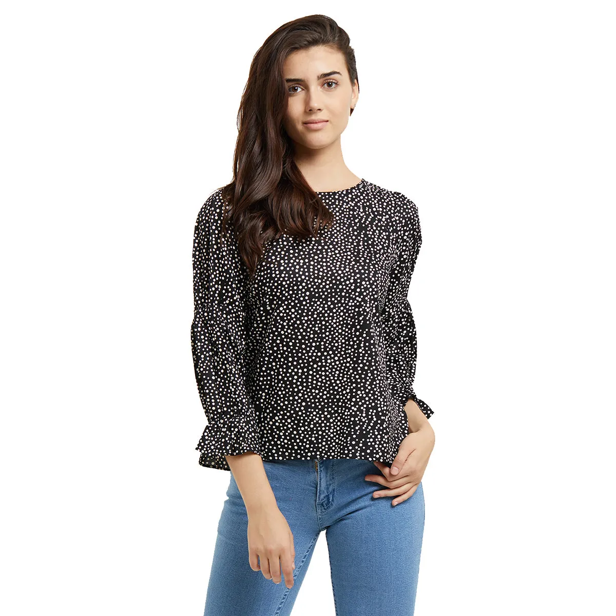 Black Printed Top With Full Sleeves