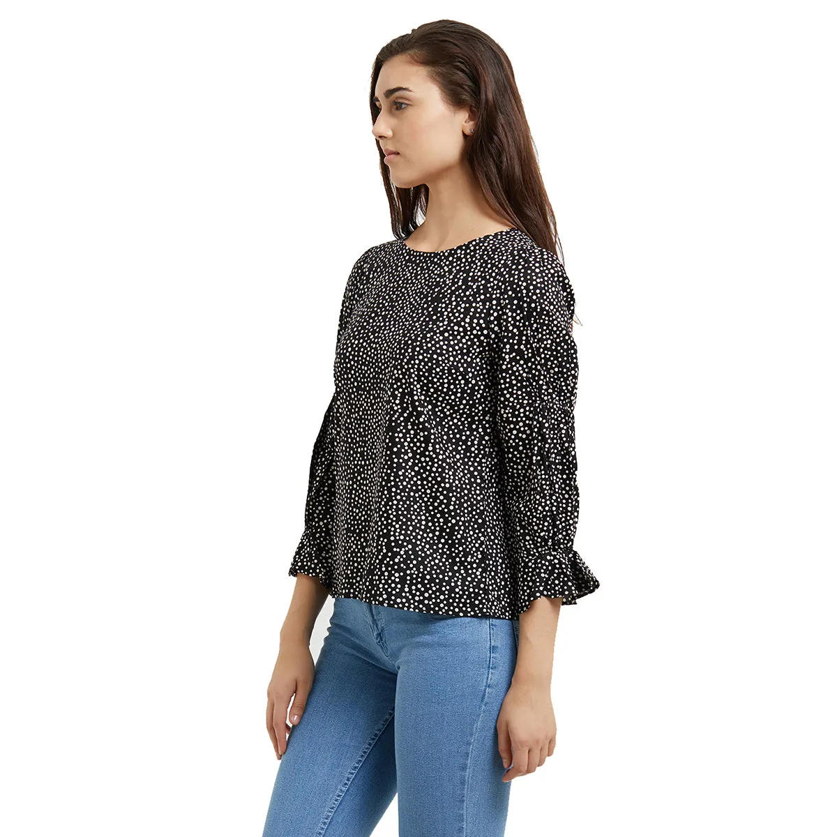 Black Printed Top With Full Sleeves