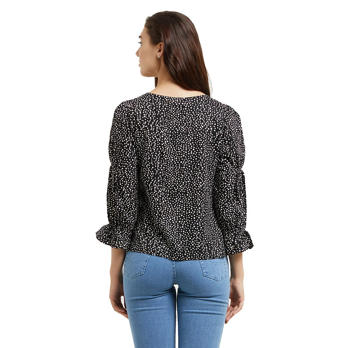 Black Printed Top With Full Sleeves