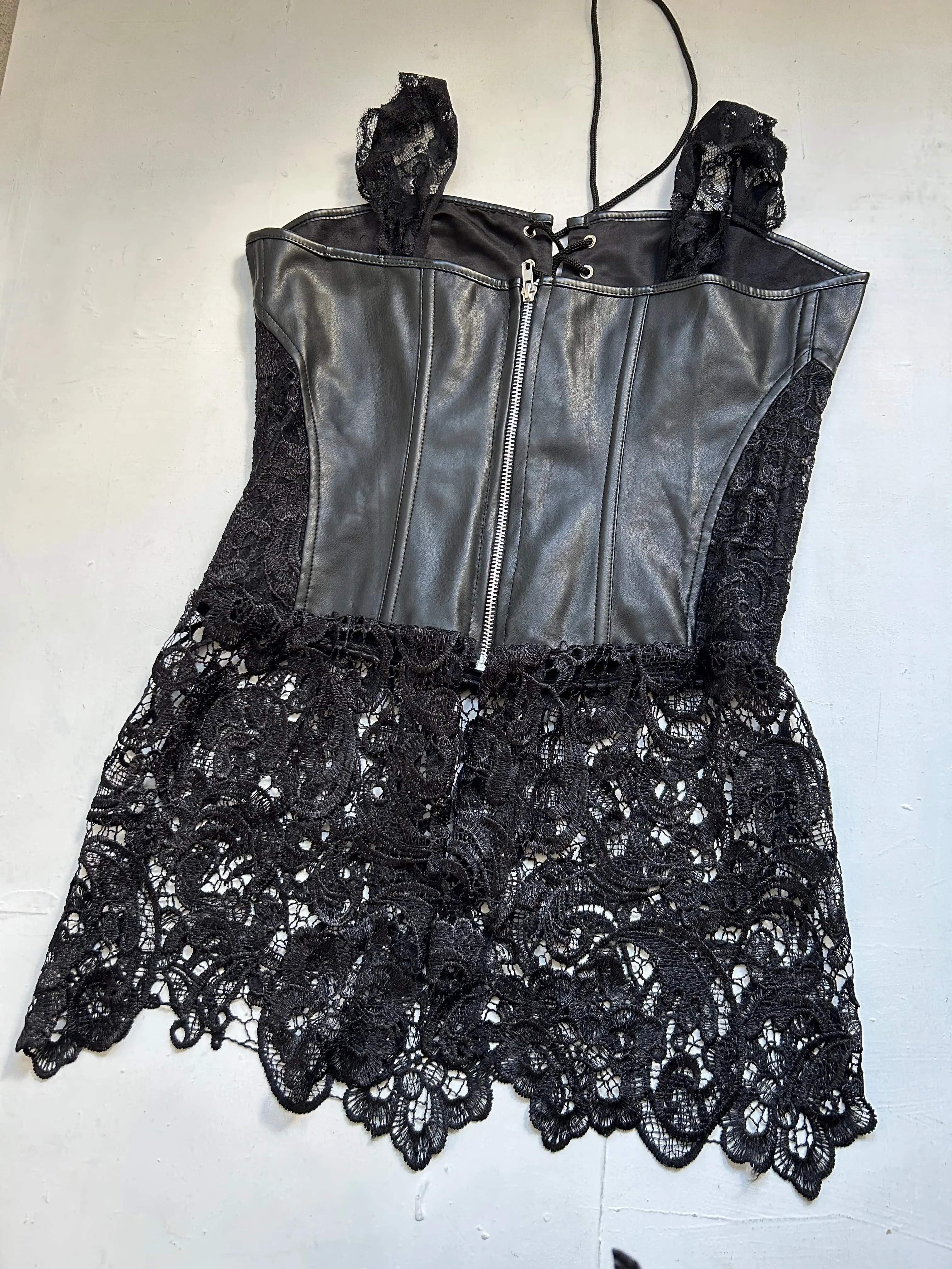 Black pvc leather lace up corset top (S/M)