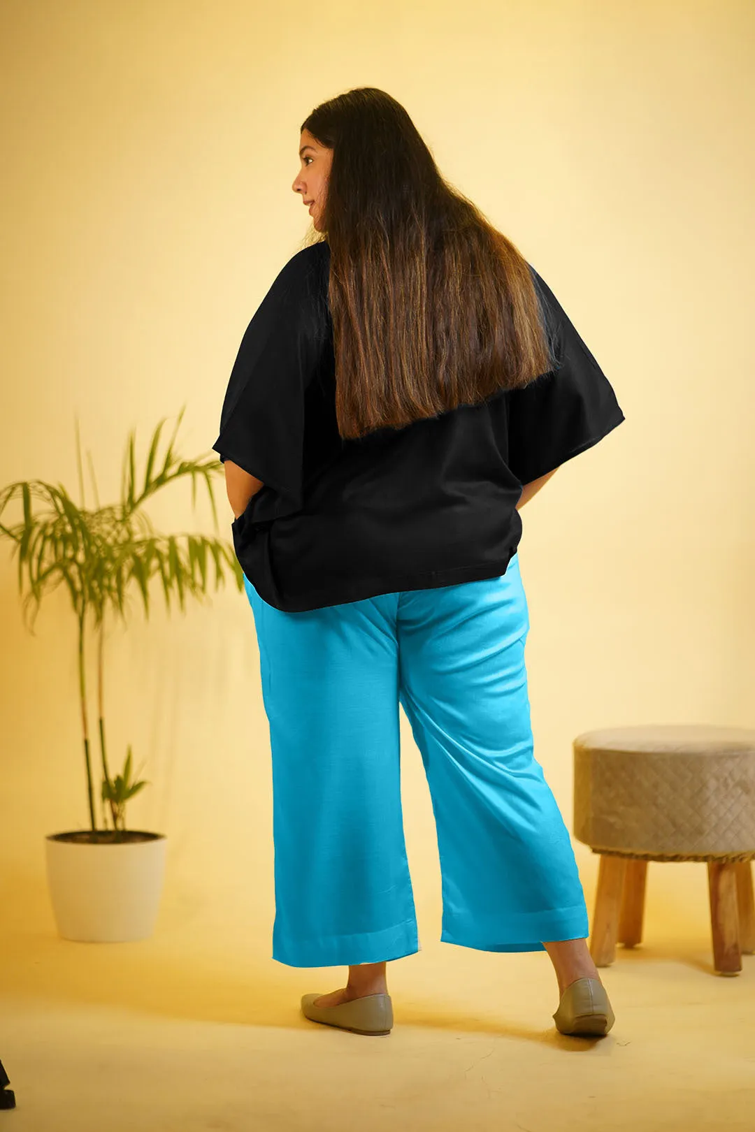 Black Rayon KaftanTop & Turquoise Palazzo - Flutter