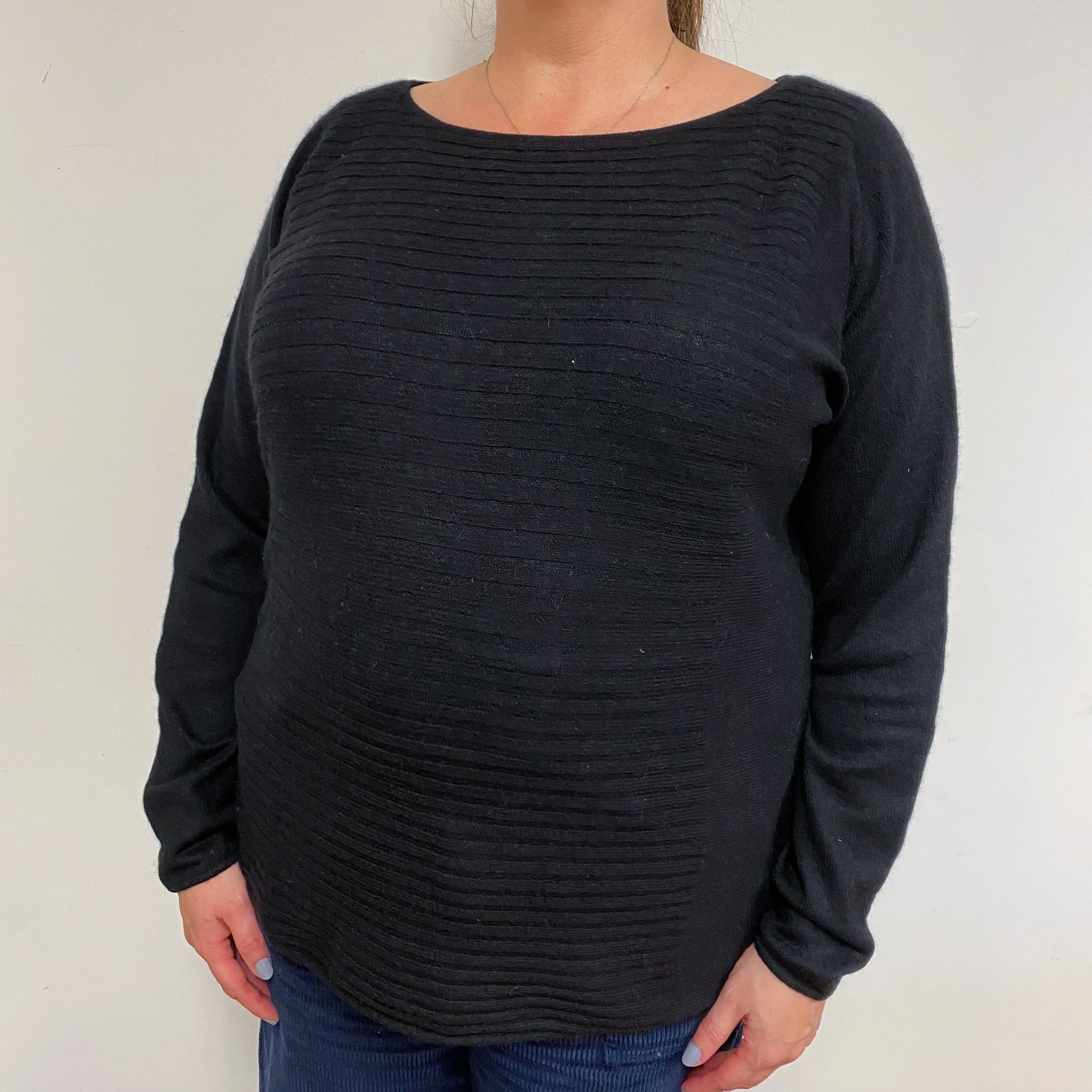 Black Ribbed Crew Neck Jumper Extra Large