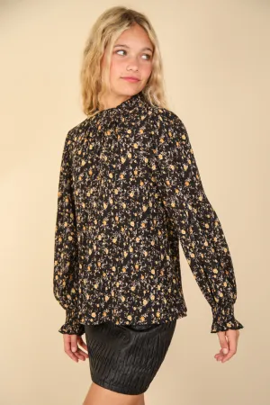 Black Ruffle High Neck Floral Printed Woven Blouse Top /Stuffology Boutique