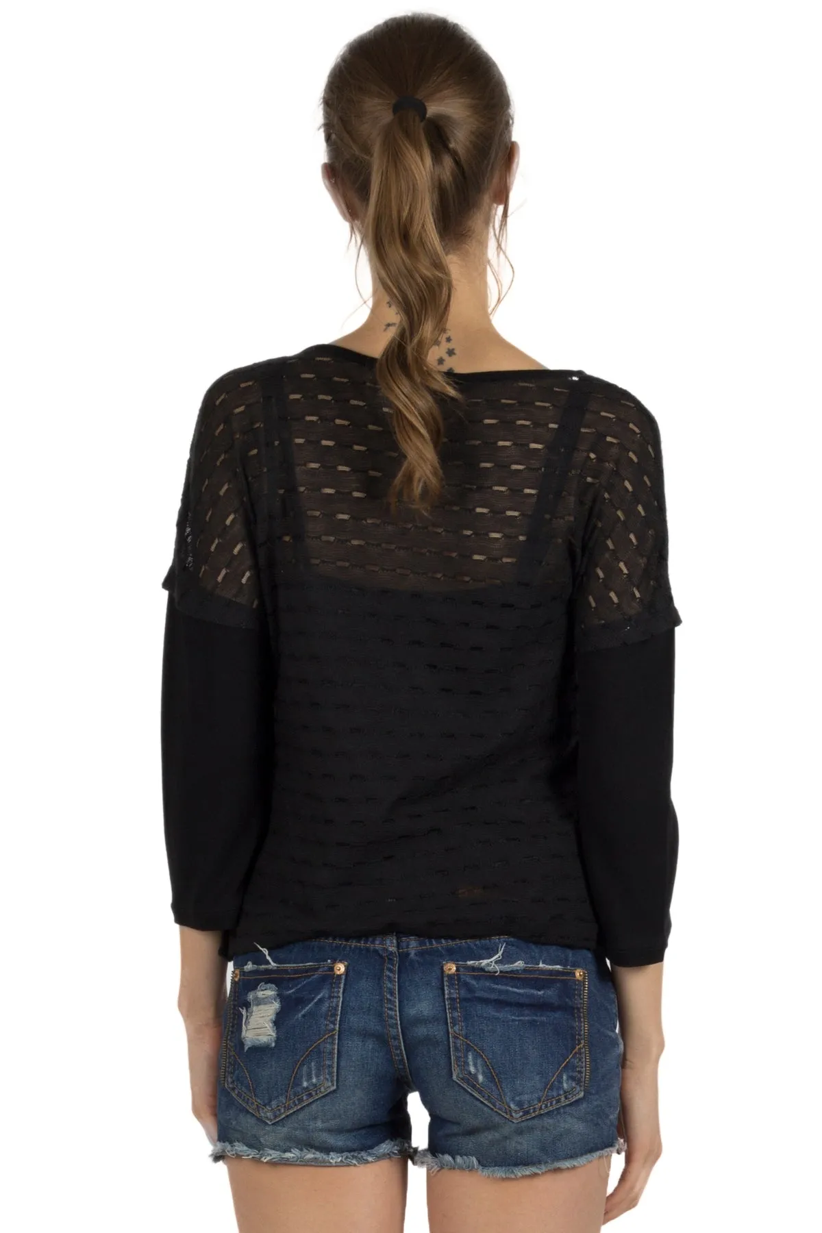 Black Self Design Top