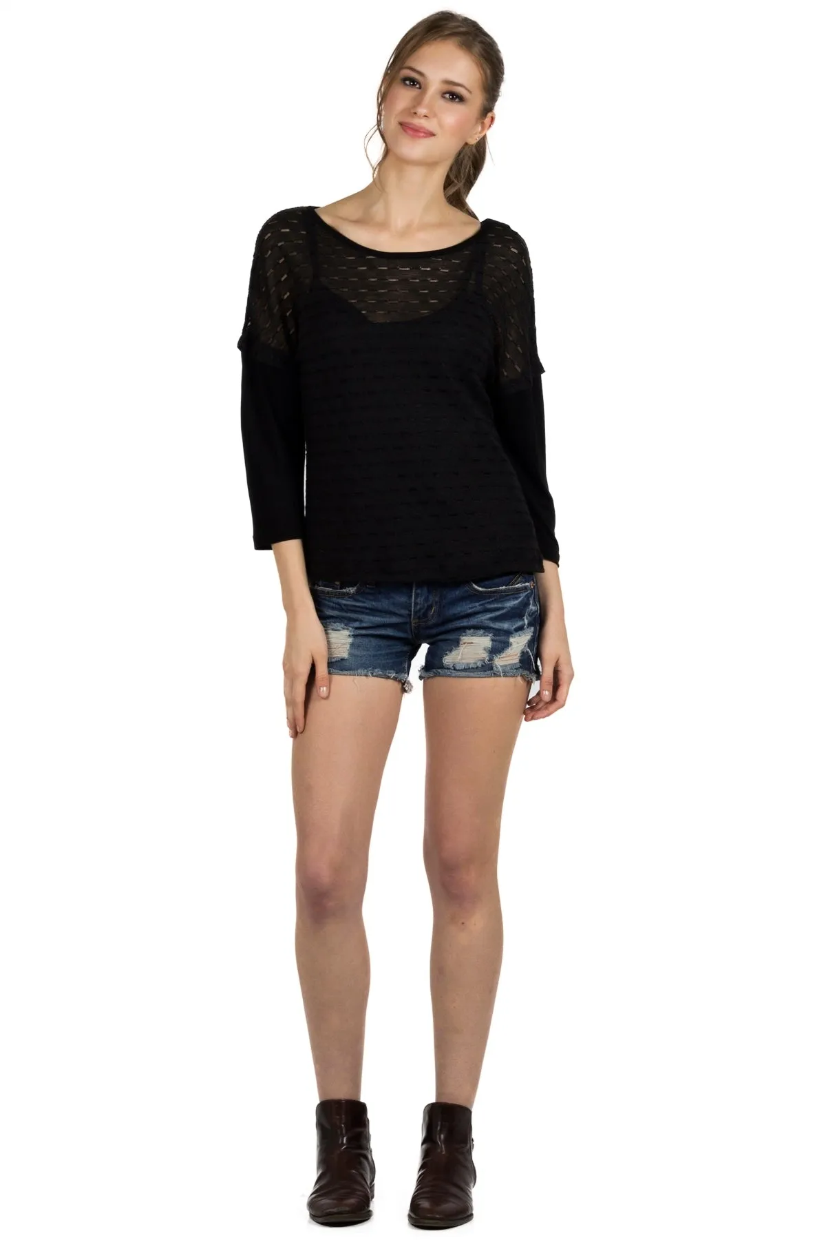 Black Self Design Top