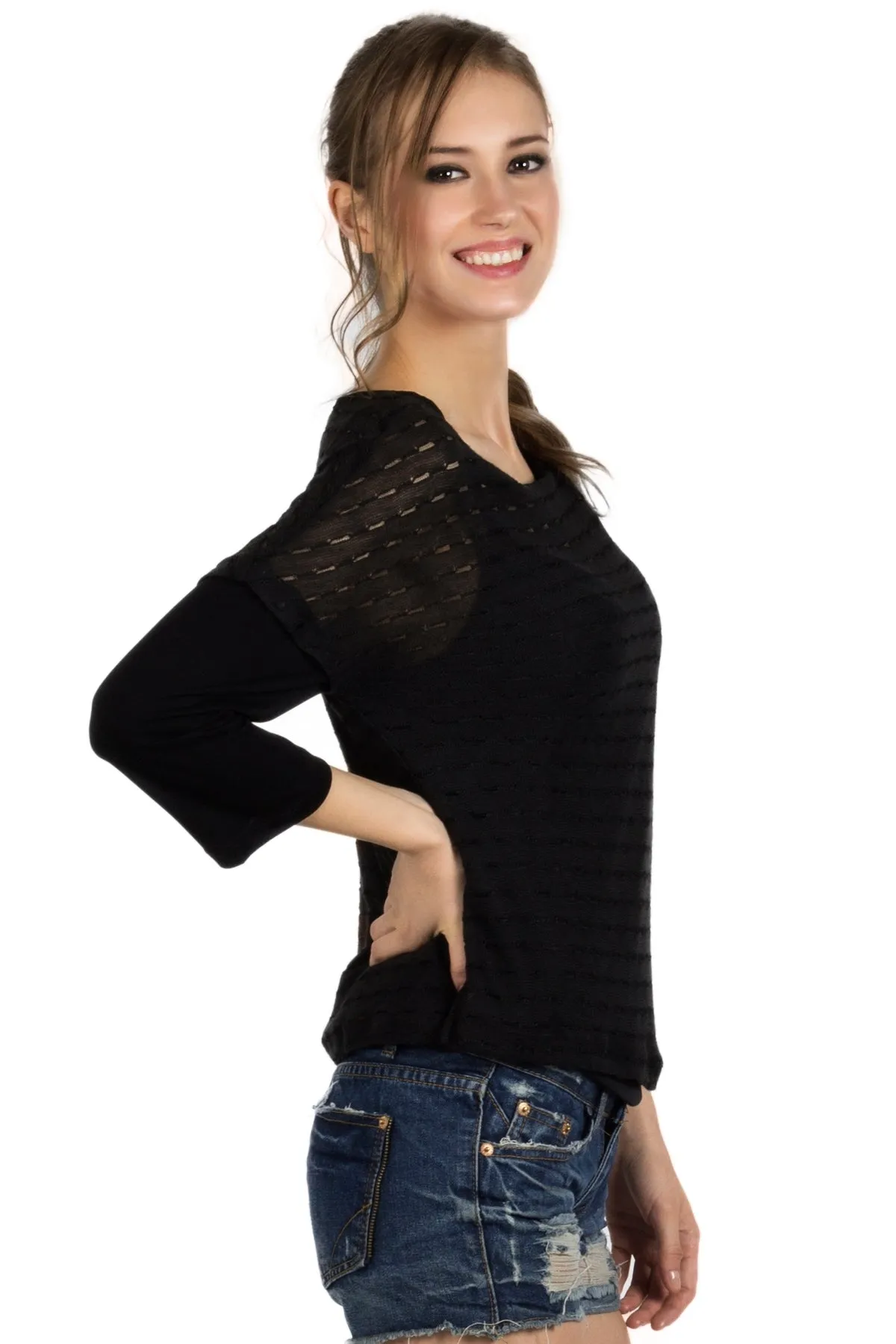 Black Self Design Top