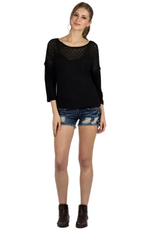Black Self Design Top