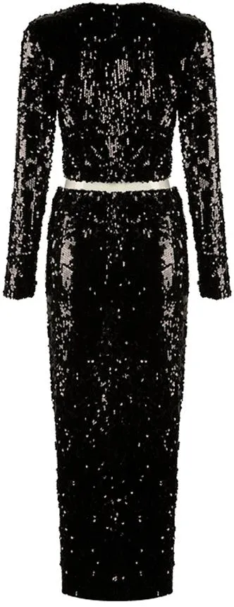 Black Sequin-Embellished Top & Skirt Set
