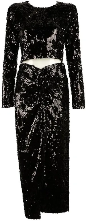 Black Sequin-Embellished Top & Skirt Set