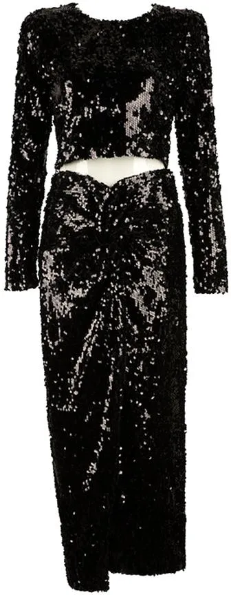 Black Sequin-Embellished Top & Skirt Set