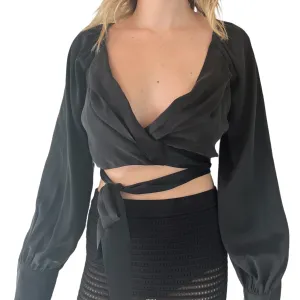 Black Silk Cropped Top - 0