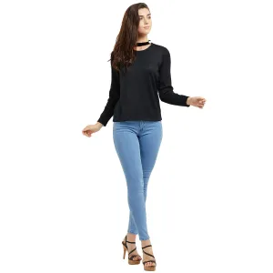 Black Solid Choker Neck Top