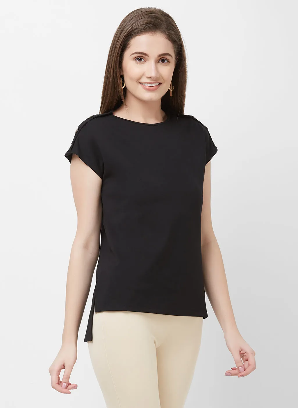 Black Solid High Low Top