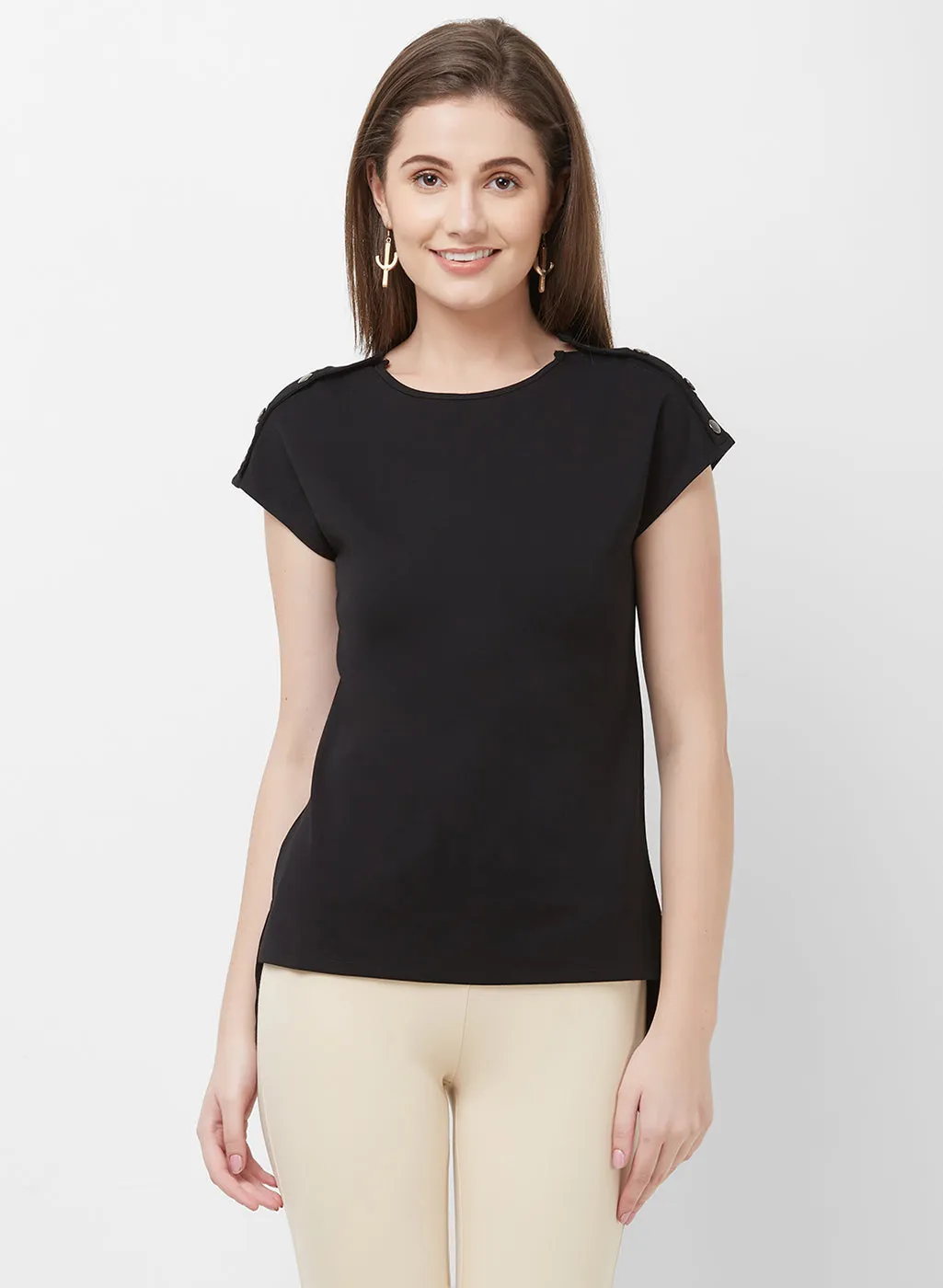 Black Solid High Low Top