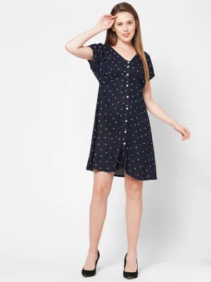 Black Star Print Short Dress For Women