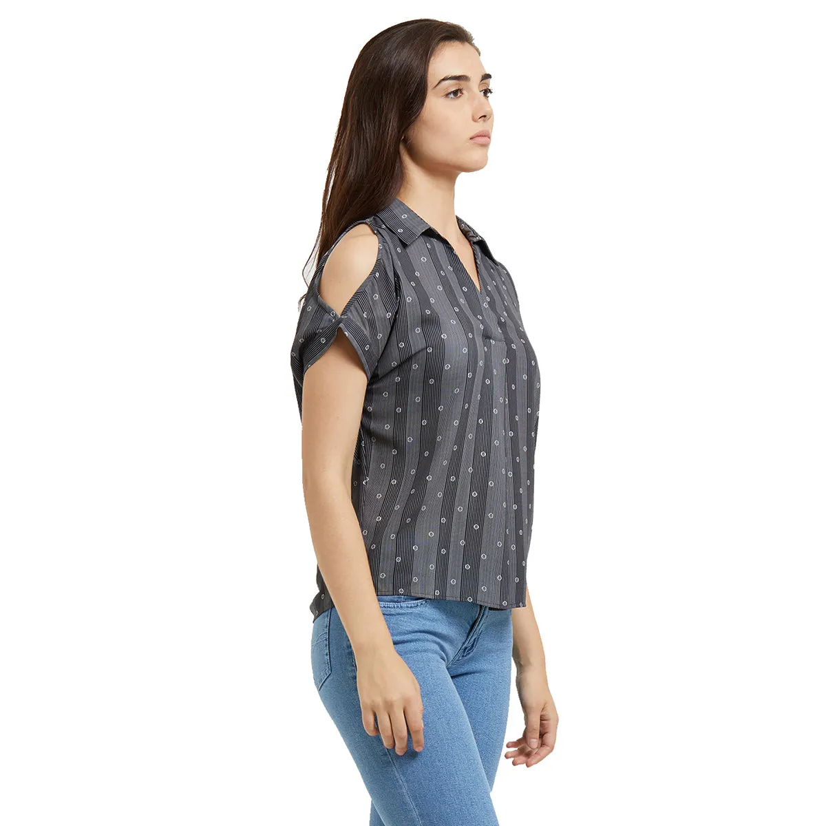 Black Stripe Top with Short Sleeves