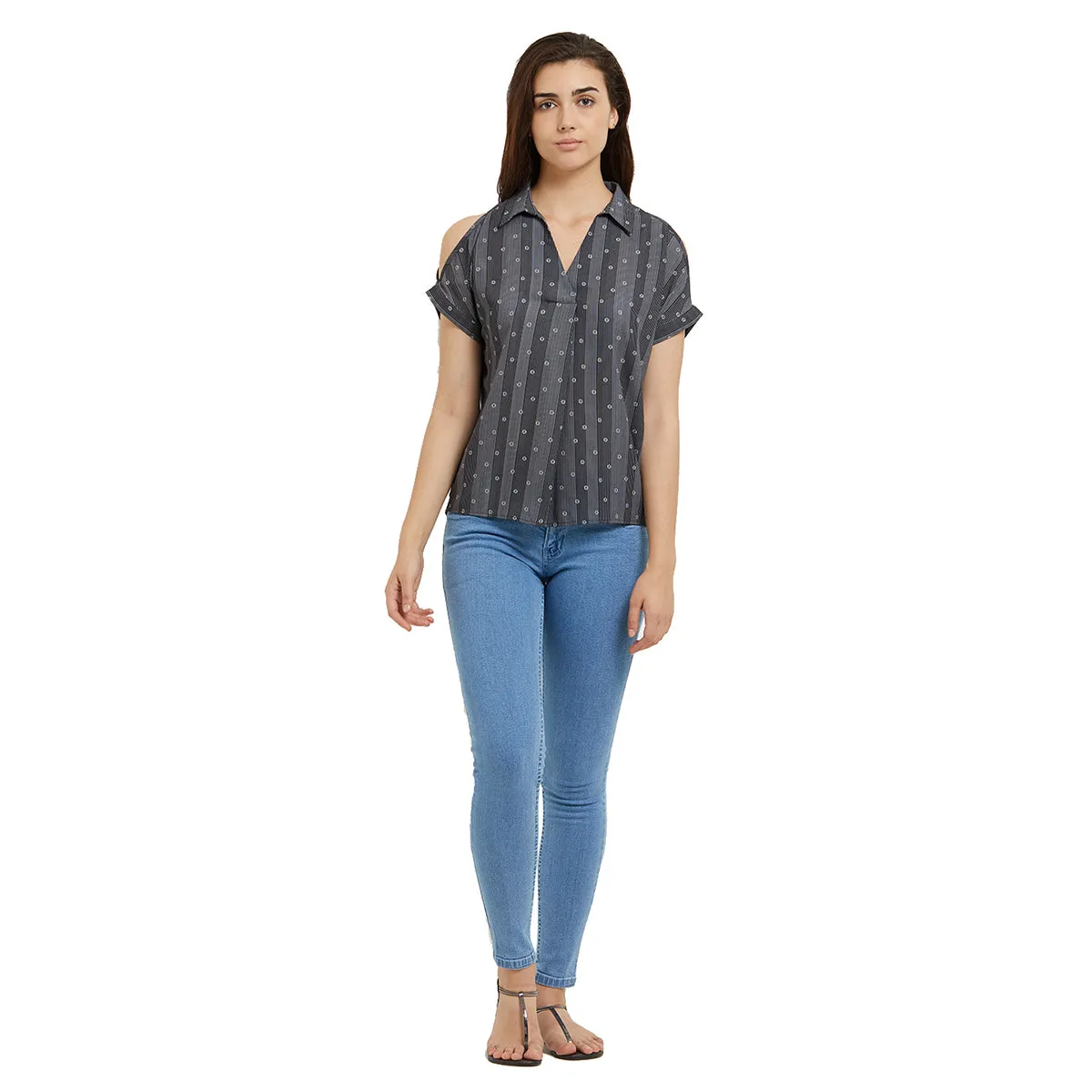 Black Stripe Top with Short Sleeves