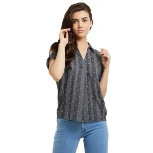 Black Stripe Top with Short Sleeves