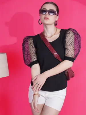 Black  Sweetheart Neck Crop Top