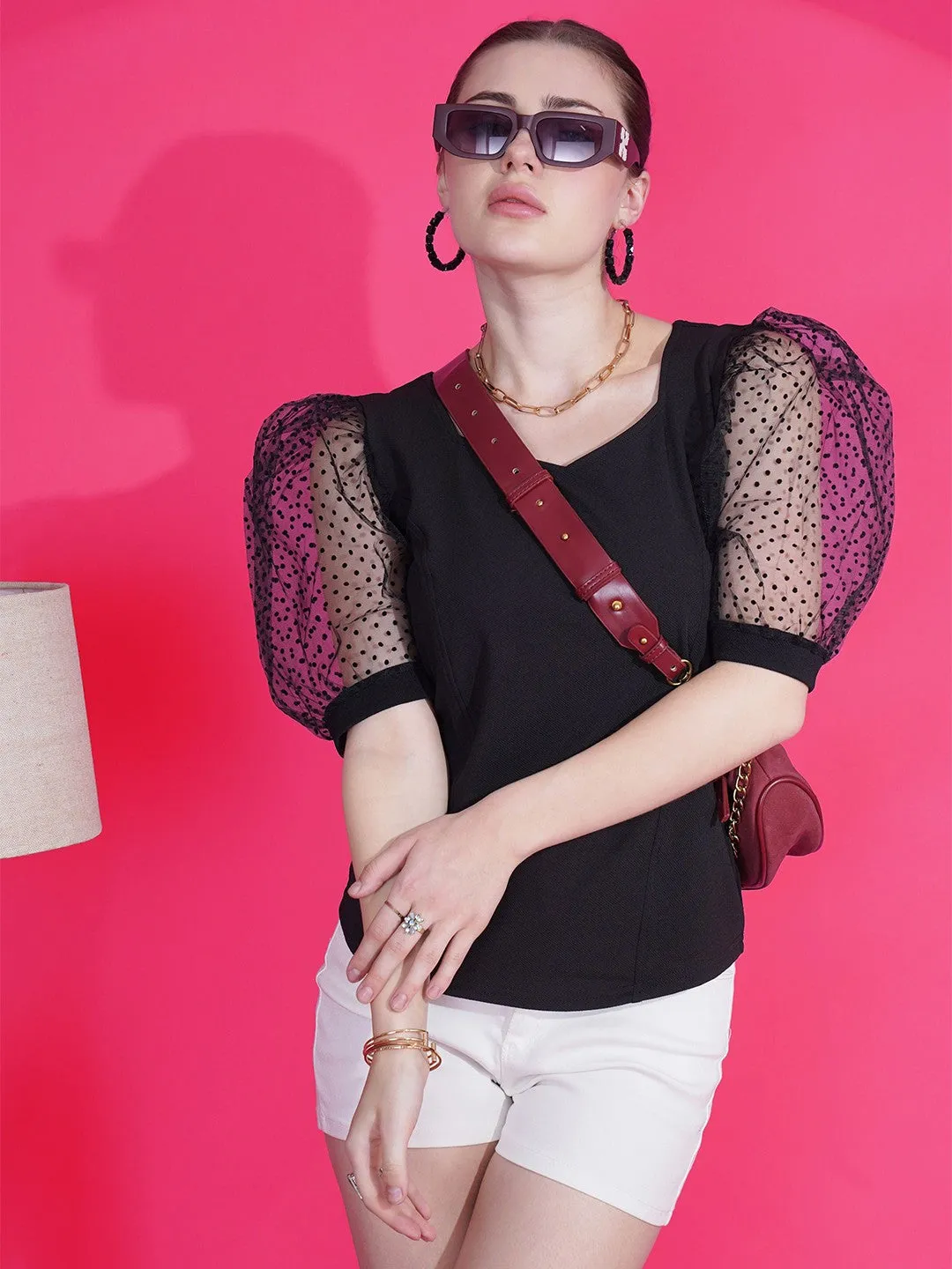Black  Sweetheart Neck Crop Top