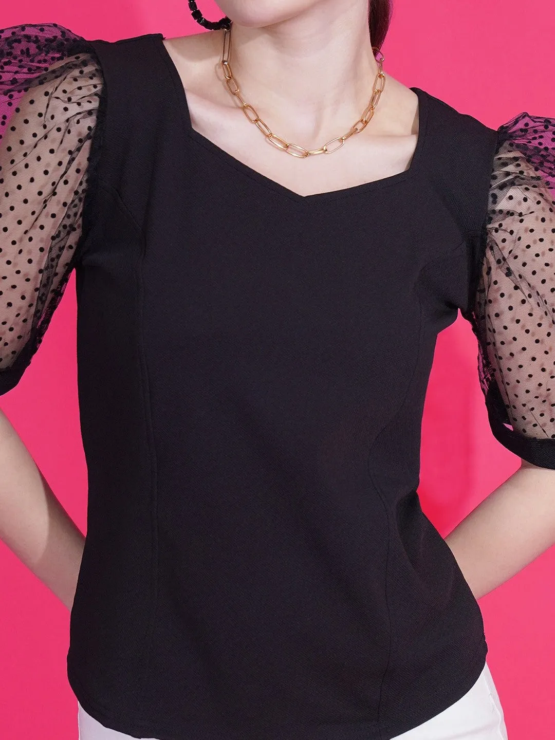 Black  Sweetheart Neck Crop Top