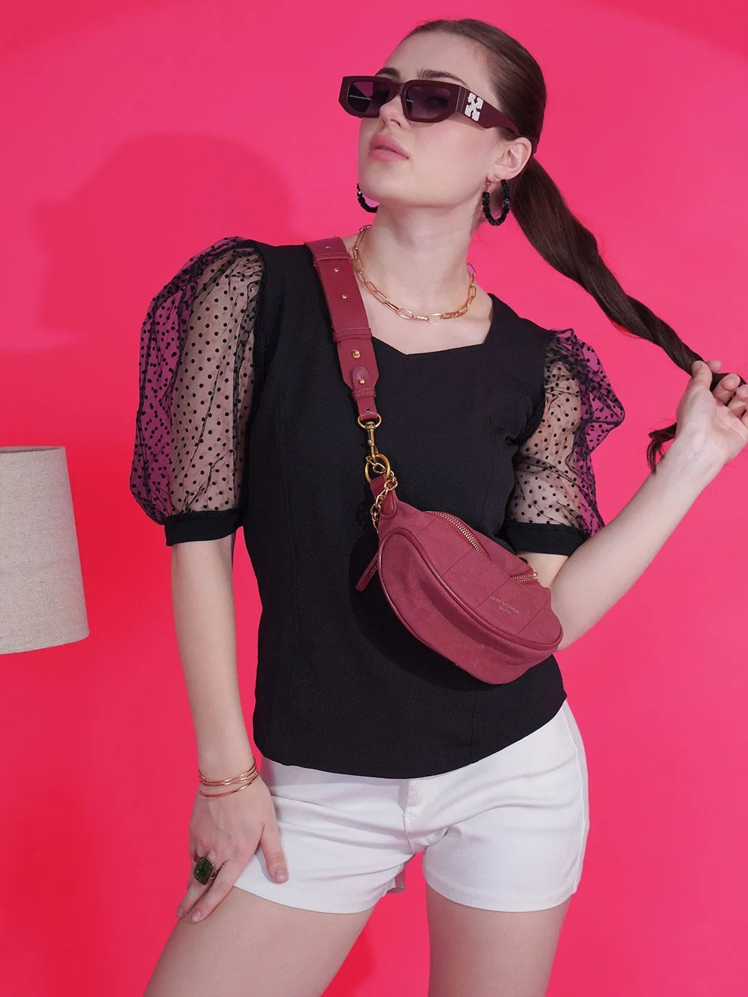 Black  Sweetheart Neck Crop Top