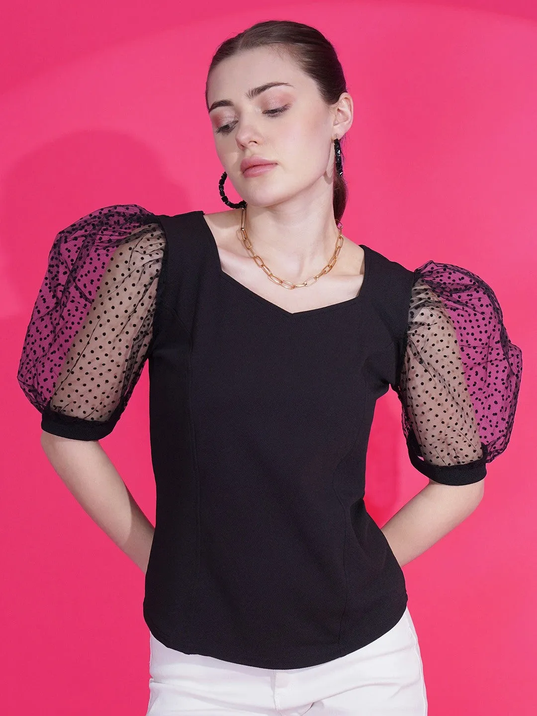 Black  Sweetheart Neck Crop Top