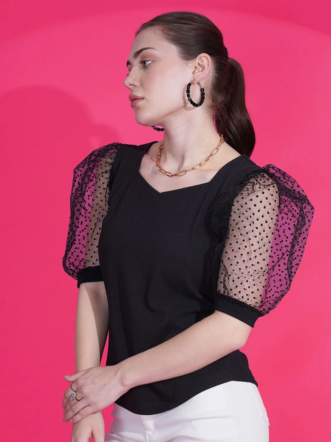 Black  Sweetheart Neck Crop Top