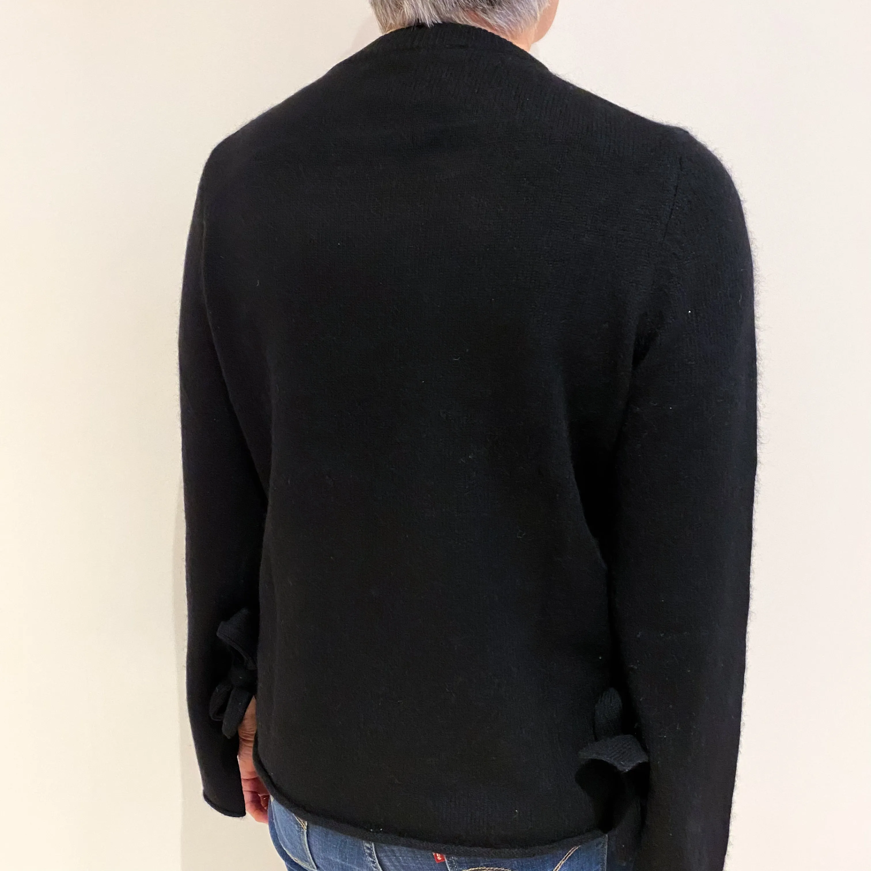 Black Tie Sleeve Cashmere Crew Neck Jumper Medium