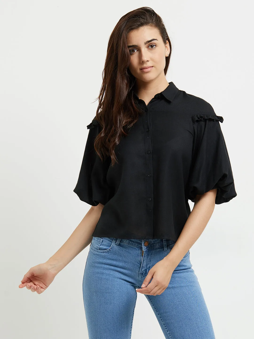 Black Top With Half Sleeves