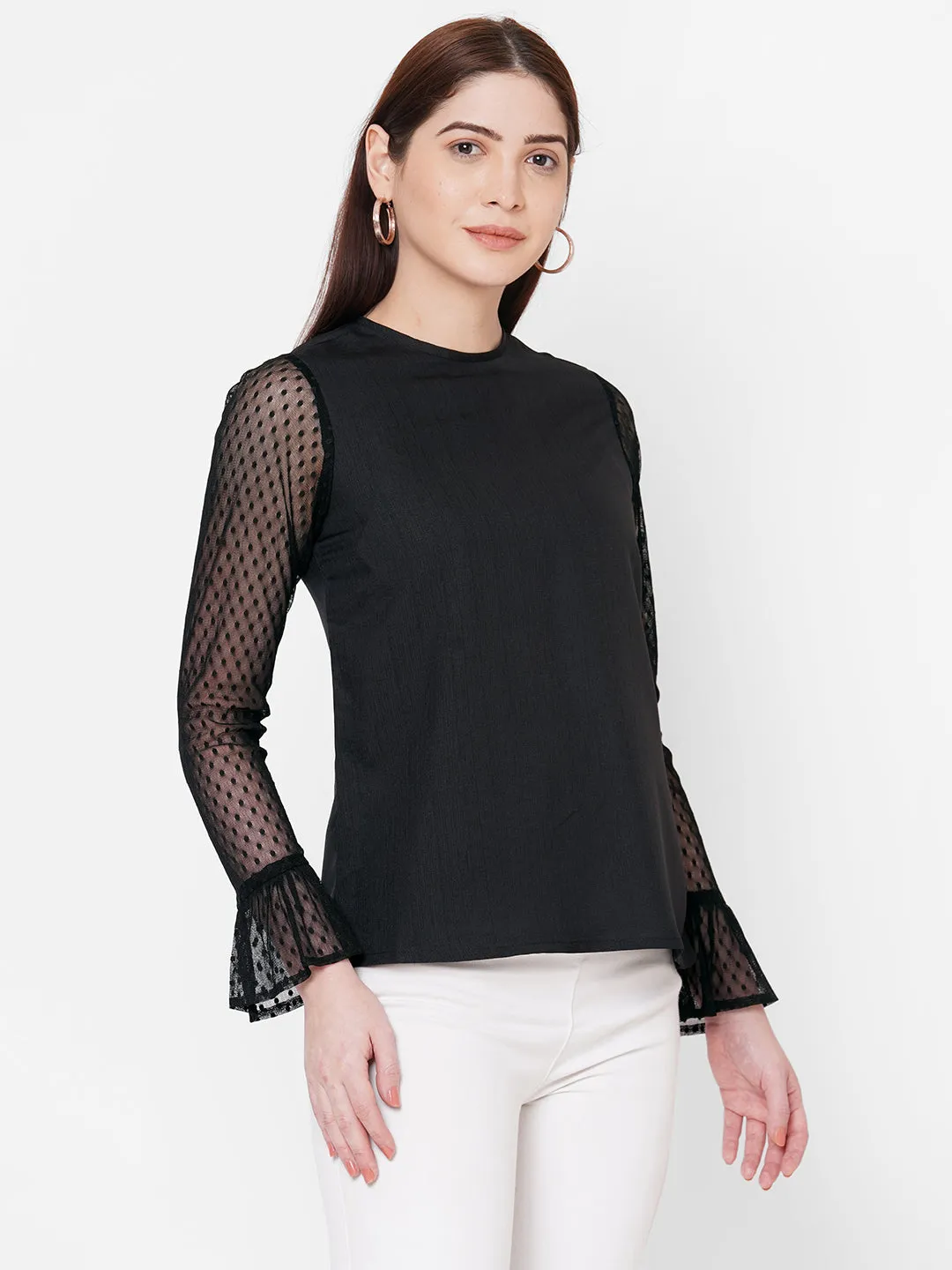 Black Top With Net Sleeves