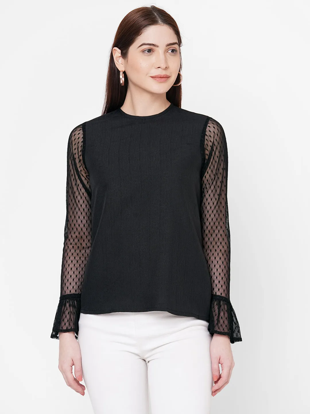 Black Top With Net Sleeves
