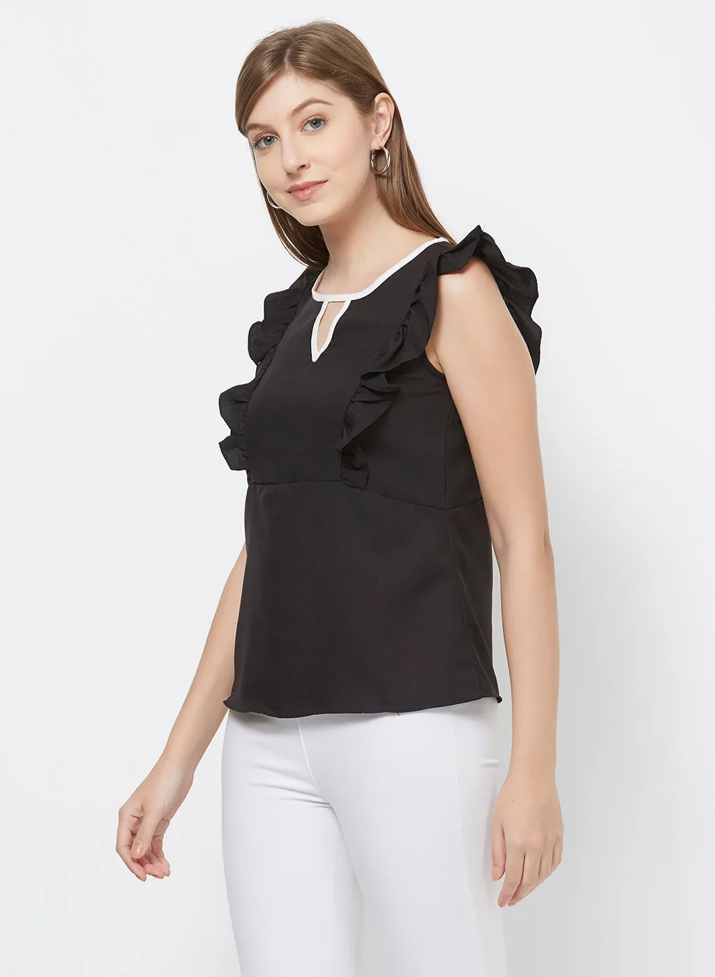 Black Top With Ruffle Sleeves