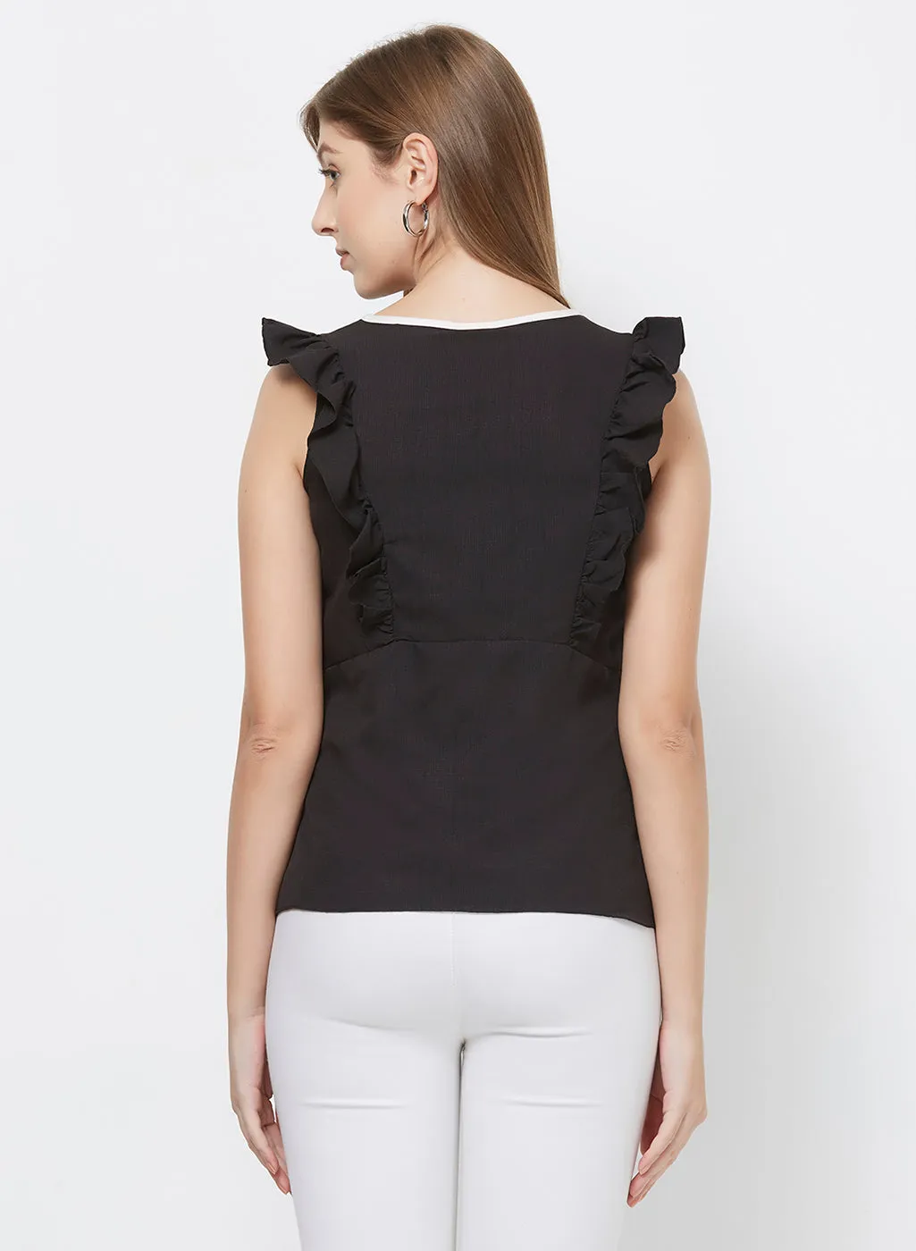 Black Top With Ruffle Sleeves